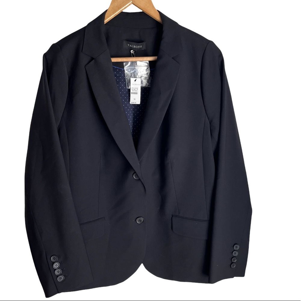 NWT Talbots Women’s Wool Blend Black Long Sleeve Button Blazer Size 16